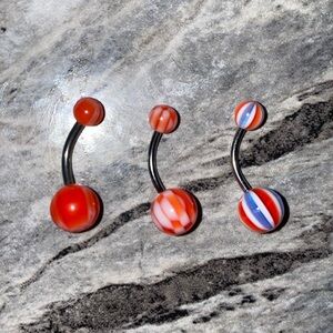 3 Belly Button Ring Set Red White Blue
